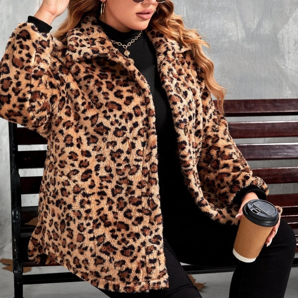 Cozy Plus Leopard Print Teddy Jacket Coat - Picture 1 of 5